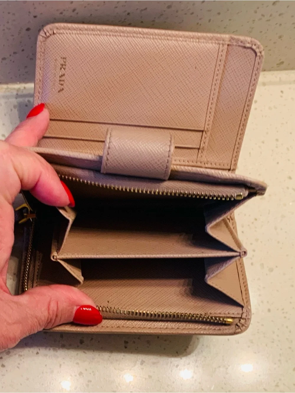 Authentic Prada Small Tan Saffiano Leather Wallet with Gold Logo